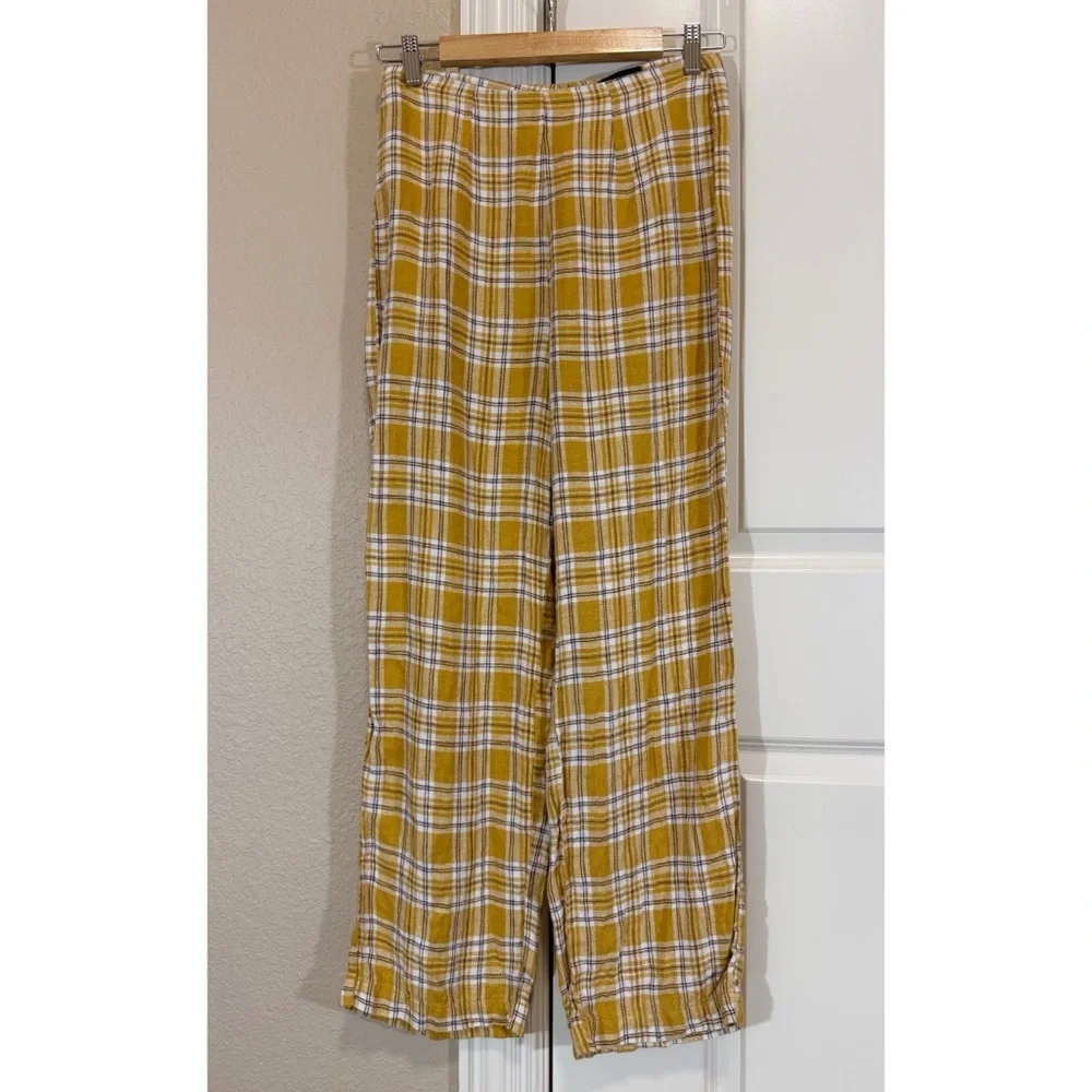 Reformation Linen Plaid Pants in 